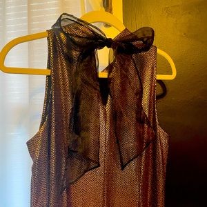 Petite L Signature by Robbie Bee gold snakeskin black chiffon ribbon swing dress
